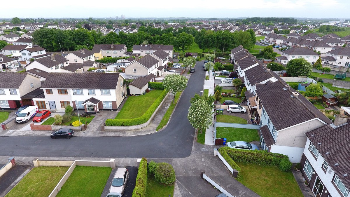 Aerial view of a planned residential development